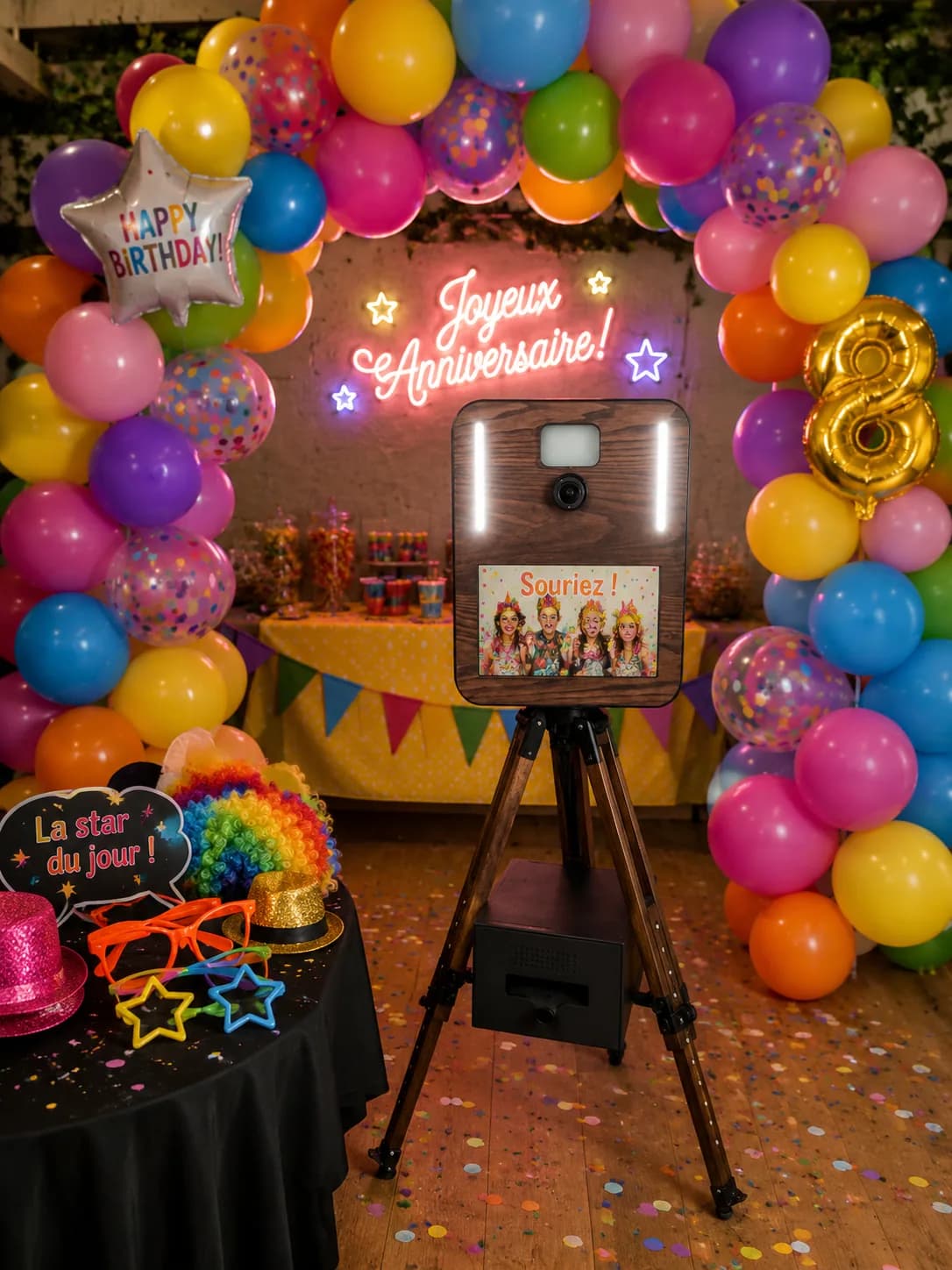 Photobooth Charly's Event avec ballons colorés pour anniversaire
